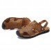 Men Comfy Anti Collision Toe Hollow Outs Leather Two Way Wear Sandals Beach Shoes