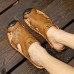 Men Comfy Anti Collision Toe Hollow Outs Leather Two Way Wear Sandals Beach Shoes