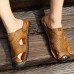 Men Comfy Anti Collision Toe Hollow Outs Leather Two Way Wear Sandals Beach Shoes