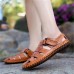 Large Size Men Soft Cow Leather Hand Stitching Hook Loop Sandals