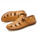 Large Size Men Soft Cow Leather Hand Stitching Hook Loop Sandals