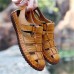 Large Size Men Soft Cow Leather Hand Stitching Hook Loop Sandals