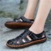 Large Size Men Soft Cow Leather Hand Stitching Hook Loop Sandals