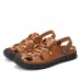 Men Slip-on Hand Stitching Genuine Leather Beach Sandals