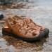 Men Slip-on Hand Stitching Genuine Leather Beach Sandals