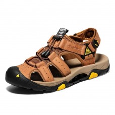 Men Genuine Leather Outdoor Toe Protection Hiking Sandals