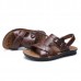 US Size 6.5-11.5 Men Genuine Leather Flat Sandals Beach Slippers Shoes