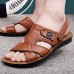 US Size 6.5-11.5 Men Genuine Leather Flat Sandals Beach Slippers Shoes