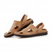 Men Summer Leather Sandal Casual Round Toe Outdoor Flat Fashion Soft Beach Slipper