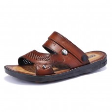 Men Comfy Two Way Wear Leather Sandals Beach Slippers Sandals