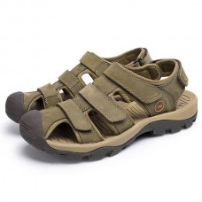 US Size 6.5-11 Men Genuine Leather Outdoor Flat Beach Sandals