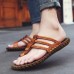 Men Casual PU Leather Clip Toe Slippers Beach Slipeprs