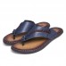 Men Soft Casual Genuine Leather Beach Clip Toe Slippers