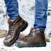 Men Soft Leather Wear Resistance Outsole Fur Lining Outdoor High Top Boots