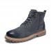 Men Casual Side Zipper Lace Up Ankle Boots