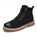 Men Casual Side Zipper Lace Up Ankle Boots