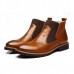 Men Comfortable Genuine Leather Elastic Band Ankle Boots