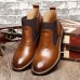 Men Comfortable Genuine Leather Elastic Band Ankle Boots