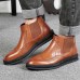 Comfy Brogue Style Ankle Boots Classic Elastic Band Genuine Leather Boots for Men