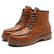 Men Fashion Autumn Lace up Leather Mid-calf Boots