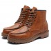 Men Fashion Autumn Lace up Leather Mid-calf Boots