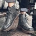 Men Fashion Autumn Lace up Leather Mid-calf Boots