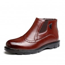 Men Brogue Carved Side Zipper Microfiber Ankle Boots