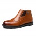 Men Brogue Carved Side Zipper Microfiber Ankle Boots