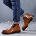 Men Brogue Carved Side Zipper Microfiber Ankle Boots