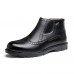 Men Brogue Carved Side Zipper Microfiber Ankle Boots