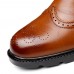 Men Brogue Carved Side Zipper Microfiber Ankle Boots