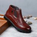 Men Brogue Carved Side Zipper Microfiber Ankle Boots