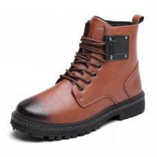 Men Casual Soft Lace Up Leather Ankle Boots