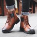 Men Casual Soft Lace Up Leather Ankle Boots