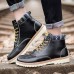 Men Casual Soft Leather Ankle Boots Lace Up Boots Moc Toe Shoes