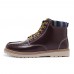 Men Casual Soft Leather Ankle Boots Lace Up Boots Moc Toe Shoes