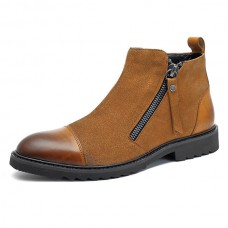 Men Casual Elegant Cap Toe Suede Genuine Leather Side Zipper Boots