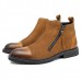 Men Casual Elegant Cap Toe Suede Genuine Leather Side Zipper Boots