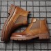 Men Retro Soft Classic Brogue Leather Chelsea Ankle Boots