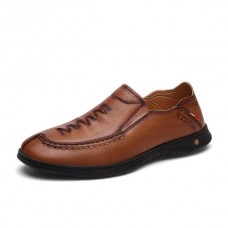 Men Casual Business Hand Stitching Slip On Leather Oxfords Shoes