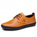 Men Breathable Hollow Out Genuine Leather Casual Oxfords Flats