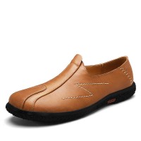 Men Soft Sole Genuine Leather Round Toe Slip On Oxfords