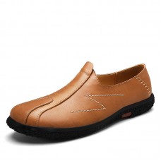 Men Soft Sole Genuine Leather Round Toe Slip On Oxfords