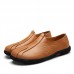 Men Soft Sole Genuine Leather Round Toe Slip On Oxfords