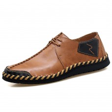 Hand Stitching Splicing Genuine Leather Casual Soft Oxfords