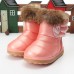 Children Girls Real Rabbit Fur Pu Leather Shoes Winter Warm Snow Boots